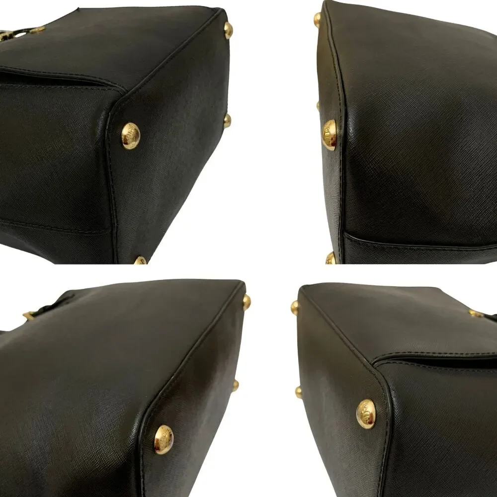 Michael Kors Black Saffiano Leather Tote Bag Gold Tone MK Charm Medium - Picture 9 of 13